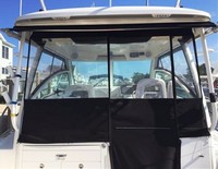 Hard-Top-Aft-Drop-Curtain-Polycarbonate-OEM-G4™Factory AFT DROP CURTAIN to floor with stiff, clear Polycarbonate window(s) and Zipper Access for boat with Factory Hard-Top, OEM (Original Equipment Manufacturer)