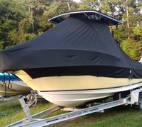 Photo of Century, 2001CC 20xx TTopCover™ T-Top boat cover with Bow Rails, viewed from Port Front 