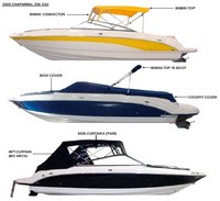Chaparral® 256 SSX No Arch Bimini-Aft-Curtain-OEM-T5™ Factory Bimini AFT CURTAIN with Eisenglass window(s) for Bimini-Top (not included) angles back to Transom area (not vertical), OEM (Original Equipment Manufacturer)