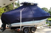 Cobia® 214CC T-Top-Boat-Cover-Sunbrella-1399™ Custom fit TTopCover(tm) (Sunbrella(r) 9.25oz./sq.yd. solution dyed acrylic fabric) attaches beneath factory installed T-Top or Hard-Top to cover entire boat and motor(s)