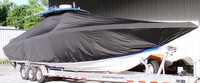 Photo of Fountain 38CC 20xx T-Top Boat-Cover, viewed from Starboard Front 