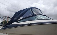 Photo of Monterey 298 SS Arch, 2019 Arch Visor, Side Curtains, Sunshade Top Aft Enclousre Curtain, viewed from Starboard Front 