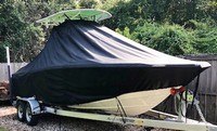 NauticStar® 231 Hybrid T-Top-Boat-Cover-Sunbrella-1499™ Custom fit TTopCover(tm) (Sunbrella(r) 9.25oz./sq.yd. solution dyed acrylic fabric) attaches beneath factory installed T-Top or Hard-Top to cover entire boat and motor(s)