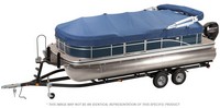 Pontoon-Cover-OEM-D4™Snap-On Mooring Cover for Pontoon Boat with Aft (rear) Canopy (Bimini) Top (No Bow Canopy Top), factory OEM (Original Equipment Manufacturer)
