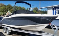 Photo of Robalo 207DC, 2017 R207 Bimini Top in Boot, Bow Cover Cockpit Cover, viewed from Starboard Front 