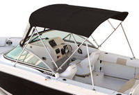 Photo of Robalo 207DC, 2017 R207 Bimini Top, Front Connector, viewed from Port Side, Above 