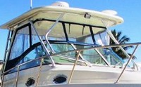 Photo of Robalo 305WA, 2010: Hard-Top, Front Connector, Side Curtains, Aft Curtain, viewed from Starboard Front 