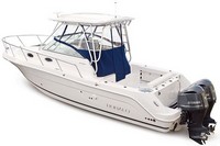 Photo of Robalo 305WA, 2014: Hard-Top, Front Connector, Side Curtains, Aft Curtain, viewed from Port Rear Robalo Parts Guide 