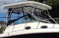 Photo of Robalo 305WA, 2014: Hard-Top, Front Connector, Side Curtains, Aft Curtain, viewed from Starboard Front 