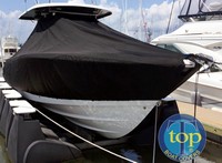 Photo of Robalo R302 20xx T-Top Boat-Cover, viewed from Starboard Front 