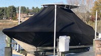 Photo of Scout 215XSF 20xx T-Top Boat-Cover On Lift, viewed from Port Front 