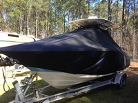 Photo of Scout 255 LXF 20xx T-Top Boat-Cover, viewed from Port Front 