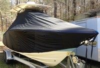 Photo of Scout 255 LXF 20xx T-Top Boat-Cover, viewed from Starboard Front 