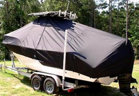 Photo of Sea Fox® 236CC 20xx TTopCover™ T-Top boat cover High Bow Rail, viewed from Port Rear 