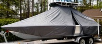 Photo of Sea Hunt® BX22 20xx TTopCover™ T-Top boat cover zipped open, viewed from Port Front 