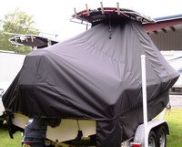 Photo of Sea Hunt® Triton-207 20xx TTopCover™ T-Top boat cover with Extended Skirts, viewed from Starboard Rear 