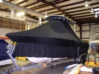 Photo of Sea Hunt® Triton-232 20xx TTopCover™ T-Top boat cover Extended Skirts, viewed from Port Front 