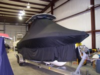 Photo of Sea Hunt® Triton-232 20xx TTopCover™ T-Top boat cover Extended Skirts, viewed from Starboard Front 