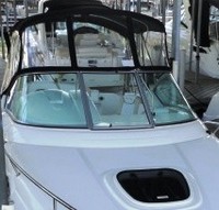 Sea Ray® 240 Sundancer NO Tower Bimini-Visor-OEM-G6™ Factory Front VISOR Eisenglass Window Set (typ. 3 front panels, but 1 or 2 on some boats) zips between front of OEM Bimini-Top (not included) and Windshield (NO Side-Curtains, sold separately), OEM (Original Equipment Manufacturer)