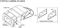 Bimini-Camper-Visor-Curtains-Seamark-SET-OEM-G11™Factory 6 item (8-10 pieces) 4-sided enclosure replacement canvas set: Bimini and Camper Top canvas with Arch Valances (zipper strips) (Tops/Valances may have been SeaMark(r) prior to 2008 through 2018, now these are Sunbrella(r)), front window Connector panel(s), Bimini and Camper Side Curtains (pair each) and Camper Aft Curtain (No Frames or Boots), OEM (Original Equipment Manufacturer)