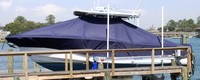 Photo of Southport 29cc 20xx Hard-Top on Lift T-Top Boat-Cover, viewed from Port Side 