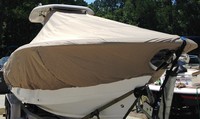 Photo of Tidewater® 280CC 20xx T-Top Boat-Cover, viewed from Starboard Front 
