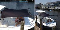Shade-Kit-5x4-Black™T-Top/Hard-Top Boat Shade Kit, Black, 5-ft Wide x 4-ft Long unstretched (stretches up to 7' Wide x 6' Long = 20-42 square feet) for most Bay, 18-25 foot Center Console and most Walk-Around, Cuddy or Express boats with a Beam of 7 to 9 feet with 2 Rod Holders on the gunwales at the rear of the boat (A-Class)