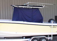 T-Top-Center-Console-Storage-Curtains-EL-44x84™B-Class T-Top Storage-Curtain for center console boat with 44-inch Wide x 84-inch Long (256 inch circumference AT FLOOR) x 72 to 86 inch Tall T-Top. Our T-Top Center-Console Curtains (Mooring Curtains) are a great, inexpensive alternative to OEM Console and Helm Seat Covers. The Curtains attach to the underside of the T-Top frame and cover the entire Console, Helm Seat(s) (or Leaning Post) and Cooler Seat in front. These are perfect for mooring IN WATER at a dock or marina