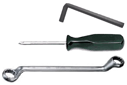 3/16 Allen-Wrench, Phillips-Screwdriver, 7/16 Box-End-Wrench Picture