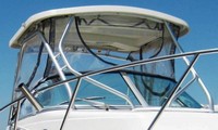 Photo of Aquasport 215 Explorer, 2000: Hard-Top, Connector, Side Curtains, Aft-Drop-Curtain, viewed from Starboard Front 