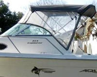Photo of Aquasport 215 Explorer, 2003: Bimini Top, Front Connector, Side Curtains, viewed from Port Side 