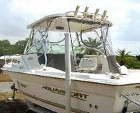 Photo of Aquasport 215 Explorer, 2004: Hard-Top, Connector, Side Curtains, Aft Curtain, viewed from Port Rear 