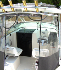 Photo of Aquasport 215 Explorer, 2004: Hard-Top, Connector, Side Curtains, Aft Curtain zipped open, Rear 