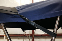 Shade-Kit-Bimini-Black™BIMINI (or Sunshade) Top Shade Extension Kit, Black, 6-8 foot Wide x 5-7 foot Long coverage (= 30-56 square feet), 6ft W x 5ft L unstretched for any boat with a Bimini, Convertible or Sunshade Top and a beam up to 10-foot with 2 Rod Holders on the gunwales at the rear of the boat. Provides coverage from the Top to the back of the cockpit area