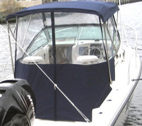 Photo of Boston Whaler Conquest 205 2007: Bimini Top, Front Visor, Side Curtains, Aft-Drop-Curtain, viewed from Starboard Rear 