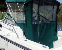 Photo of Boston Whaler Conquest 21, 1999: Factory Bimini Top, Front Visor, Side and Aft Curtains, viewed from Port Rear 