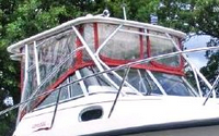 Photo of Boston Whaler Conquest 23 1999: Hard-Top, Visor, Side Curtains, Aft-Drop-Curtain, viewed from Starboard Front 