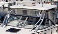 Photo of Boston Whaler Conquest 285, 2007: Hard-Top, Front Connector, Side Curtains, Aft-Drop-Curtain, viewed from Starboard Front 