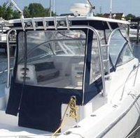 Photo of Boston Whaler Conquest 305 2004: Hard-Top, Front Connector, Side Curtains, Aft-Drop-Curtain, viewed from Starboard Rear 