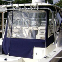 Photo of Boston Whaler Conquest 305, 2006: Hard-Top, Front Connector, Side Curtains, Aft-Drop-Curtain, viewed from Starboard Rear 