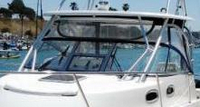 Photo of Boston Whaler Conquest 305 2007: Hard-Top, Front Connector, Side Curtains, Aft-Drop-Curtain Zipped Open, viewed from Port Front 