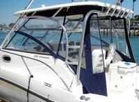 Photo of Boston Whaler Conquest 305 2007: Hard-Top, Front Connector, Side Curtains, Aft-Drop-Curtain Zipped Open, viewed from Port Rear 