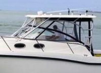 Photo of Boston Whaler Conquest 305, 2009: Hard-Top, Front Connector, Side Curtains, Aft-Drop-Curtain, viewed from Port Side 