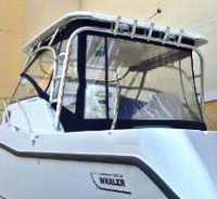 Photo of Boston Whaler Conquest 305 2010: Hard-Top, Front Connector, Side Curtains, Aft-Drop-Curtain, viewed from Port Rear 