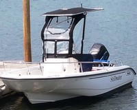 Photo of Boston Whaler Dauntless 180, 2003: Montauk T-Topless™ Folding T-Top and Spray-Shield, viewed from Port Front 