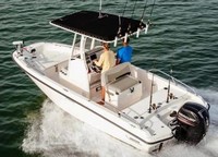 Photo of Boston Whaler Dauntless 210 2019 Factory Canvas T-Top, viewed from Port Rear, Above 