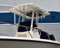 Photo of Boston Whaler Dauntless 210 2019 Factory Hard-Top Console Reversible Pilot Seat Cover T-Top, viewed from Port Front 