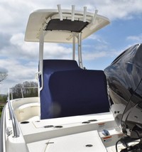 Photo of Boston Whaler Dauntless 210 2019 Factory Hard-Top Console Reversible Pilot Seat Cover T-Top, viewed from Port Rear 
