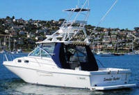 Photo of Boston Whaler Defiance 34, 2000: Hard-Top Enclosure Curtains, viewed from Port Rear 