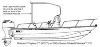 Photo of Boston Whaler Montauk 170 2010: Montauk T-Topless™ Folding T-Top in raised positon with, Rear Legs mounted to RPS Seat 